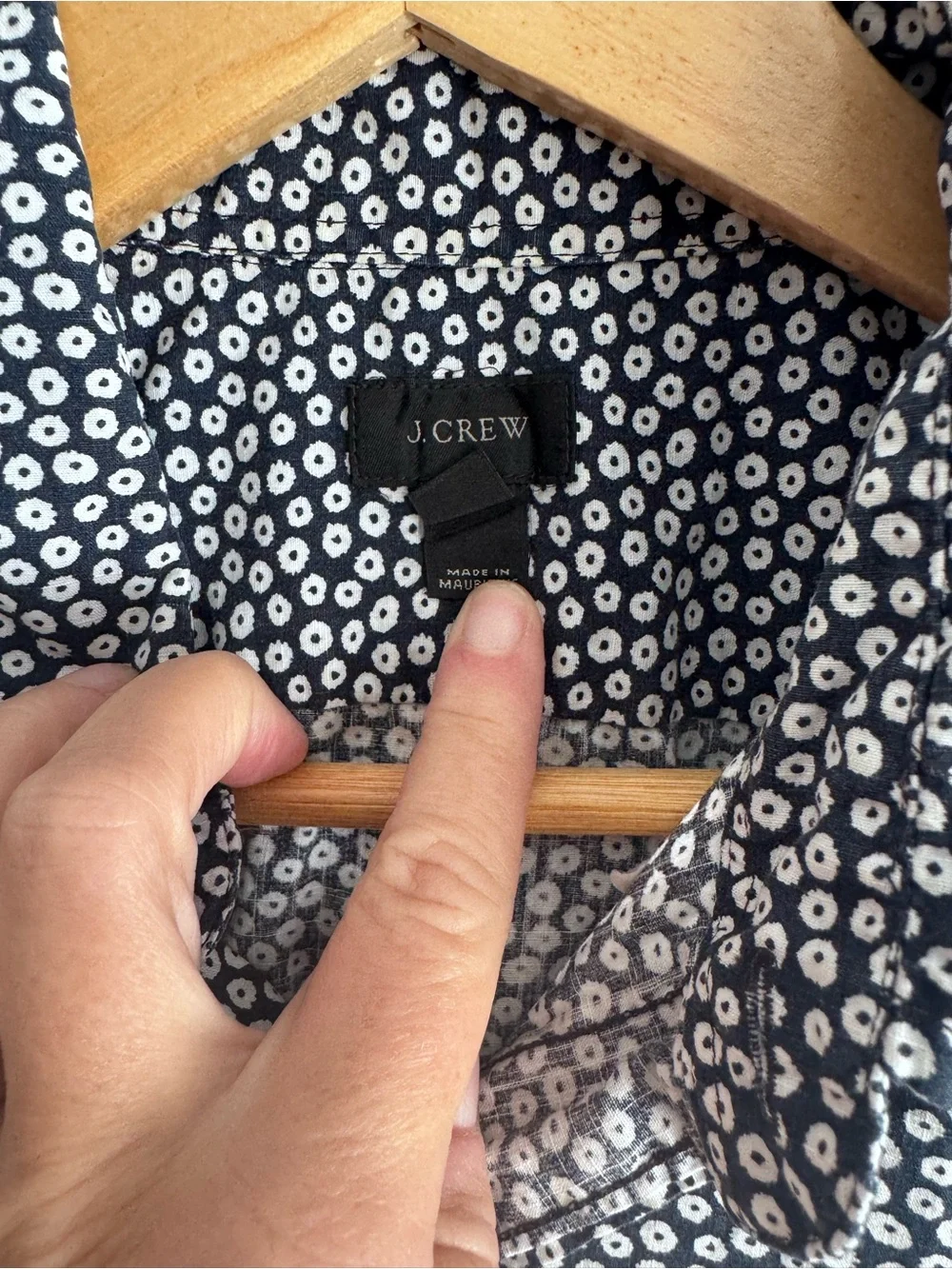 J. Crew Black Short-Sleeve Button-Down with White Dot Print